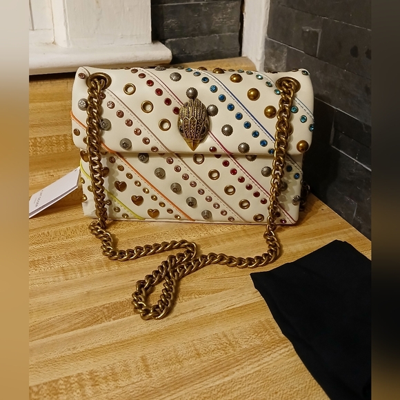 Kurt Geiger NWT Creme Kensington W/Rainbow Details, Studs & Rivets W/Dustbag - Picture 2 of 12